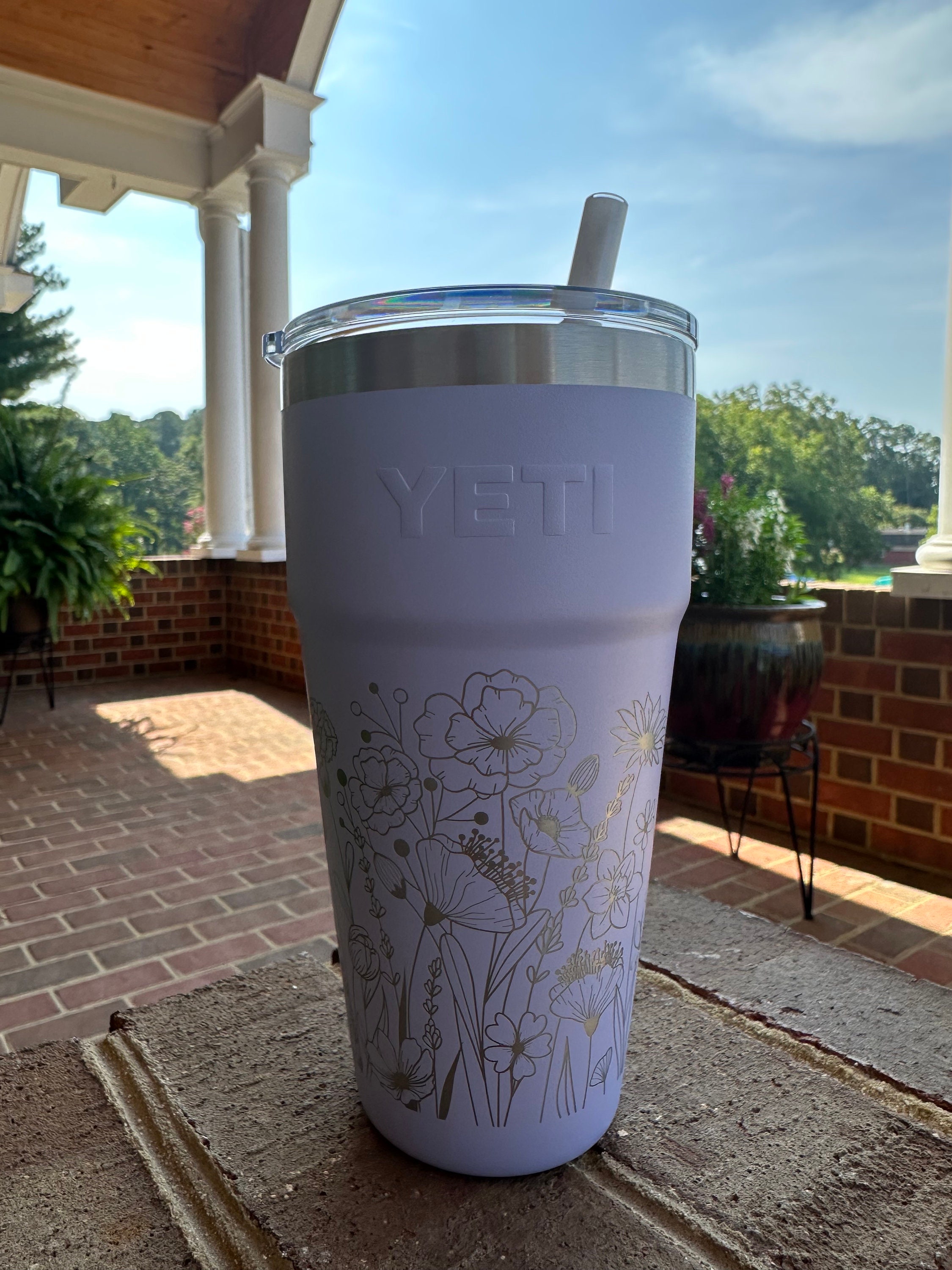 Wildflowers Engraved YETI 26 Oz. Laser Engraved White Stainless Steel Yeti  Stackable Rambler With Straw Lid 