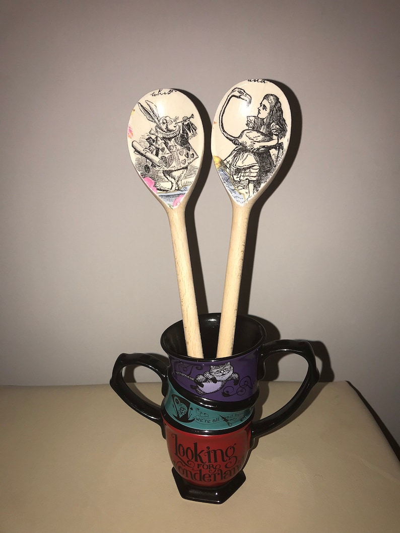Vintage Alice In Wonderland Mad Hatter Wooden Spoon Kitchen Etsy