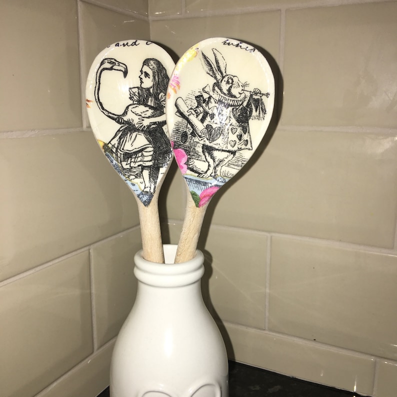 Vintage Alice In Wonderland Mad Hatter Wooden Spoon Kitchen Etsy