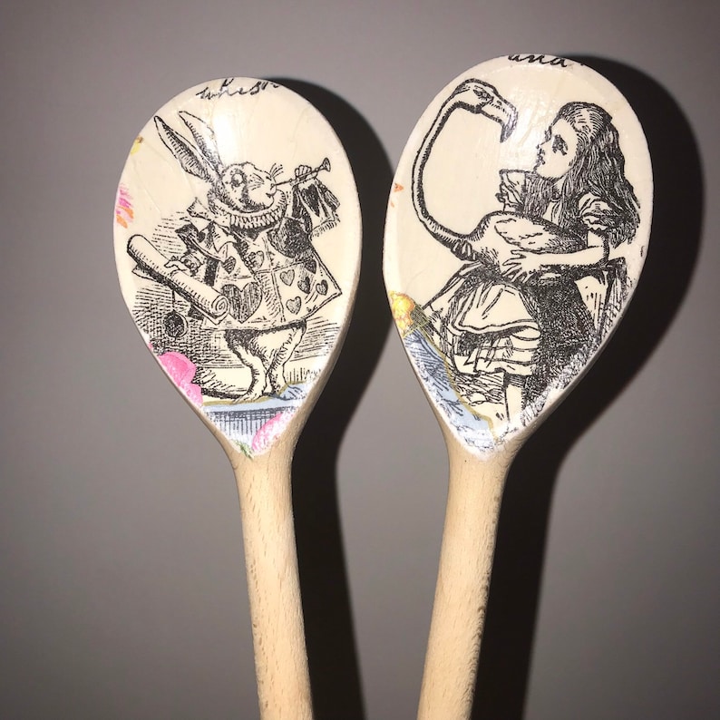 Vintage Alice in Wonderland Mad Hatter Wooden Spoon Kitchen Etsy