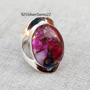 Anel de turquesa de cobre rosa, joias de turquesa, anel de prata 925, anel de prata, anel feminino, joias com pedras preciosas, anel de turquesa rosa, anel rosa