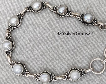 Pearl Bracelet, 925 Sterling Silver, Gemstone Jewelry