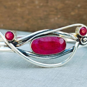 Handmade Ruby Sterling Silver Bangle Cuff, Women's Jewelry