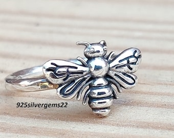 Handmade Sterling Silver Bee Ring, Spinner Band