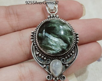 Handmade Seraphinite 925 Silver Pendant, Gemstone Necklace