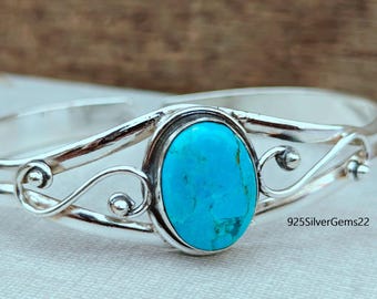 Handmade Mohave Turquoise Sterling Silver Bangle, Adjustable Cuff