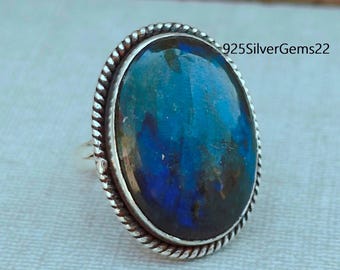 Blue Fire Labradorite 925 Sterling Silver Ring