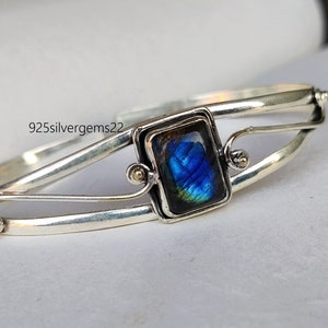 Labradorite Bangle, Labradorite Bracelet, 925 Sterling Bangle, Handmade Bangle, Adjustable Bangle, Gemstone Bangle, Labradorite Jewelry