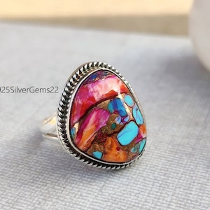 Pink Copper Turquoise Ring, Turquoise Ring, Pink Turquoise Ring, 925 Silver Ring, Oyster Turquoise Ring, Women Ring, Pink Copper Ring