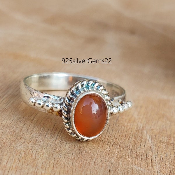 Handmade Carnelian Ring, 925 Sterling Silver Band Ring