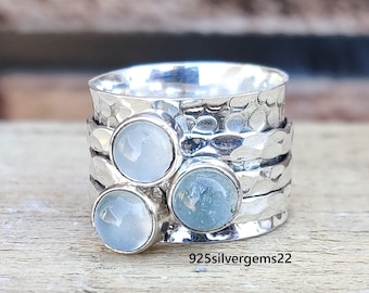 Aquamarine Spinner Ring, Gemstone Ring, Dainty Ring, Designer Ring, Amazing Gift Ring, Worry Ring, Meditation Ring, 925 Sterling Silver Ring