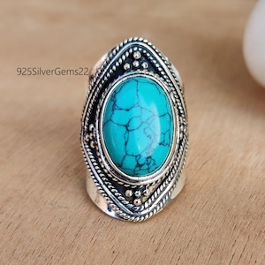 Blue Turquoise Ring, Handmade Ring, Turquoise Jewelry, Gemstone Ring, Turquoise Ring, 925 Sterling Silver Ring, Gift For Her, Oval Ring