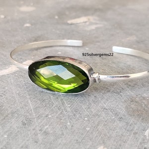 Peridot Bangle, Women Bangle, Handmade Bangle, Adjustable Bangle, Gemstone Bangle, Peridot Jewelry, 925 Silver Bracelet, Peridot Bracelet