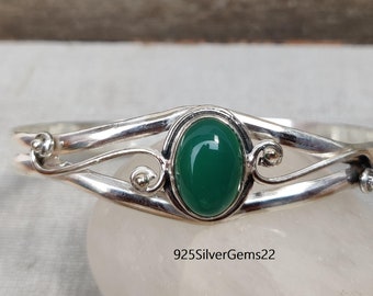 Brazalete de ónix verde, plata de ley 925, joyería hecha a mano