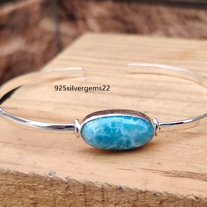 Larimar Bangle, Adjustable Bangle, Gemstone Bangle, 925 Sterling Silver Bangle, Women Bangle, Larimar Bracelet, Boho Bangle, Cuff Bangle