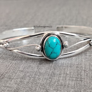 Blue Turquoise Bangle, 925 Sterling Silver Bangle, Turquoise Bracelet, Women Bangle, Adjustable Bangle, Gemstone Bangle, Turquoise Jewelry