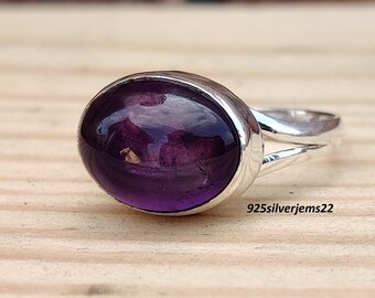 Handmade Amethyst 925 Sterling Silver Ring, Gemstone Band