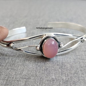 Rose Quartz Bangle, 925 Sterling Silver Bangle, Woman Bangle, Handmade Bangle, Adjustable Bangle, Gemstone Bangle, Designer Bangle