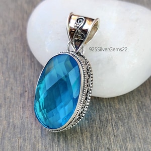 Blue Topaz Pendant, 925 Sterling Silver, Gemstone Pendant, Handmade Pendant, Silver Pendant, Blue Topaz Jewelry, Women Pendant, Gift Pendant