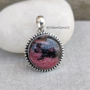 Rhodonite Pendant, Gemstone Pendant, Silver Pendant, Handmade Pendant, Rhodonite Jewelry, 925 Sterling, Silver Pendant, Gift for her.