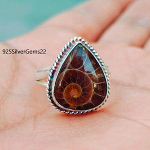 Ammonite Fossil Ring, Gemstone Ring, Silver Jewelry, Statement Ring, Pretty Ring, Ammonite Jewelry, Beautiful Ring, Promise Ring, Gift Ring.