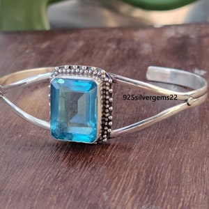Blue Topaz Bangle, Adjustable Bangle, Gemstone Bangle, 925 Sterling Silver Bangle, Blue Topaz Jewelry, Handmade Bangle, Blue Topaz Bracelet