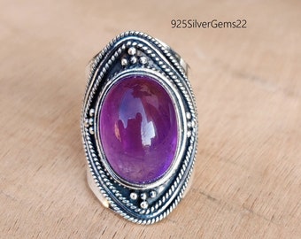 Amethyst Statement Ring, 925 Sterling Silver Band