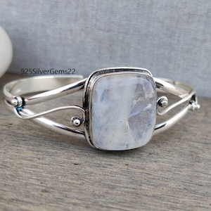 Moonstone Bangle, 925 Sterling Silver Bangle, Silver Bangle, Handmade Bangle, Gemstone Bangle, Adjustable Bangle, Moonstone Jewelry