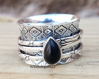 Black Onyx Spinner Ring, 925 Sterling Silver Ring, Beautiful Ring, Designer Ring, Gemstone Ring, Meditation Ring, Amazing Gift Ring