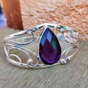 Amethyst Bangle, Adjustable Bangle, Gemstone Bangle, Amethyst Bracelet, 925 Sterling Silver Bangle, Amethyst Jewelry, Handmade Bangle