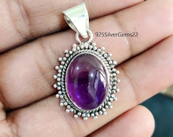Amethyst 925 Sterling Silver Pendant, Gemstone Jewelry