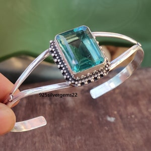 Aquamarine Bangle, Adjustable Bangle, Gemstone Bangle, Natural Bangle, 925 Sterling Silver Bangle, Woman Bangle, Handmade Bangle