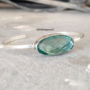 Aquamarine Bangle, Adjustable Bangle, 925 Sterling Silver Bangle, Aquamarine Bracelet, Handmade Bangle, Gemstone Bangle, Aquamarine Jewelry