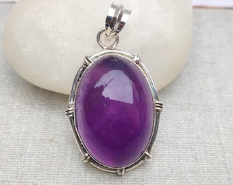 Amethyst 925 Sterling Silver Statement Pendant, Gemstone Jewelry