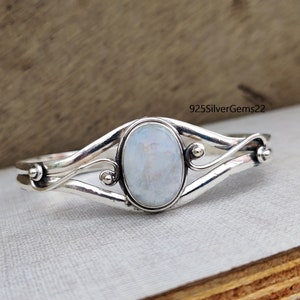 Moonstone Bangle, 925 Sterling Silver Bangle, Adjustable Bangle, Gemstone Bangle, Moonstone Bracelet, Boho Bangle, Handmade Bangle