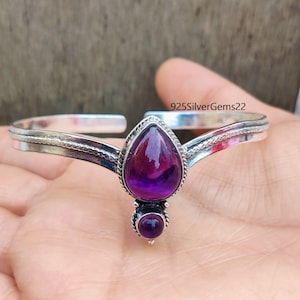 Amethyst Armreif, verstellbarer Armreif, Edelstein Armreif, Amethyst Armband, 925 Sterling Silber Armreif, Amethyst Schmuck, handgemachter Armreif