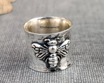 Handmade Sterling Silver Bee Ring, Statement Band