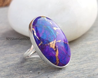 Purple Copper Turquoise Ring, Handmade Ring, Turquoise Ring, Purple Ring, 925 Silver Ring, Purple Turquoise Ring, Dainty Ring, Gemstone Ring