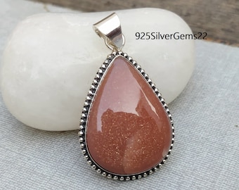 Teardrop Sunstone Pendant, Sterling Silver Gemstone Jewelry