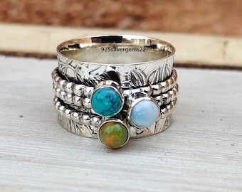 Bague Argent Poinçonné Turquoise - Portail Gothique Voute Fleur - Taille 57