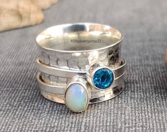 Blue Topaz Ring, Opal Ring, Handmade Ring, Spinner Ring, 925 Sterling Silver Ring, Beautiful Ring, Silver Ring, Women Ring, Gift Ring
