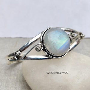 Moonstone Bangle, Adjustable Bangle, Gemstone Bangle, 925 Silver Bangle, Moonstone Jewelry, Christmas Gifts, Moonstone Bracelet, Cuff Bangle