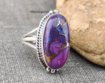 Purple Copper Turquoise Ring, Purple Turquoise Ring, Purple Ring, Turquoise Ring, Oyster Turquoise Ring, Copper Turquoise Ring