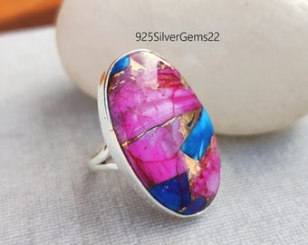 Anello turchese in rame rosa, anello turchese, anello di pietre preziose, anello in argento sterling 925, anello fatto a mano, anello in argento, anello rosa, anello in rame rosa