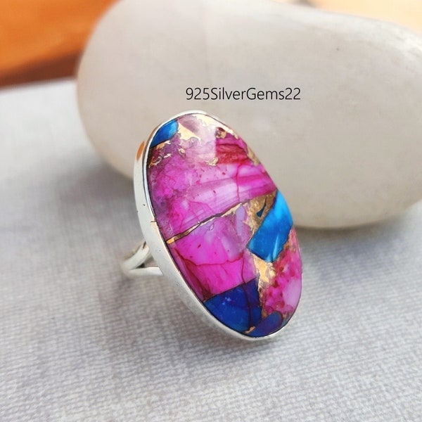 Pink Copper Turquoise Ring, Turquoise Ring, Gemstone Ring, 925 Sterling Silver Ring, Handmade Ring, Silver Ring, Pink Ring, Pink Copper Ring
