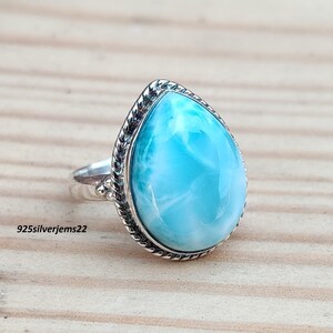 Larimar Ring, 925 Sterling Ring, Larimar Jewelry, Handmade Ring, Silver Ring, Silver Ring, Statement Ring, Gemstone Ring, Blue Larimar Ring