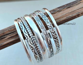 Armreif-Set, Silberarmreifen, Blumenarmreifen, Armreifen aus 925er Sterlingsilber, Damenarmreifen, handgefertigte Armreifen, Geschenkarmreifen, Designerarmreifen