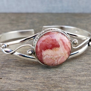 Rhodochrosite Bangle, 925 Silver Bangle, Gemstone Bangle, Handmade Bangle, Rhodochrosite Jewelry, Silver Jewelry, Rhodochrosite Bracelet