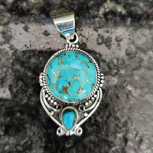 Blue Copper Turquoise Pendant, Handmade Pendant, 925 Sterling Silver Pendant, Turquoise Pendant, Gemstone Pendant, Blue Copper Pendant