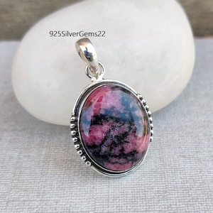 Rhodonite Pendant, Gemstone Pendant, Silver Pendant, Handmade Pendant, Rhodonite Jewelry, 925 Sterling, Silver Pendant, Gift for her.